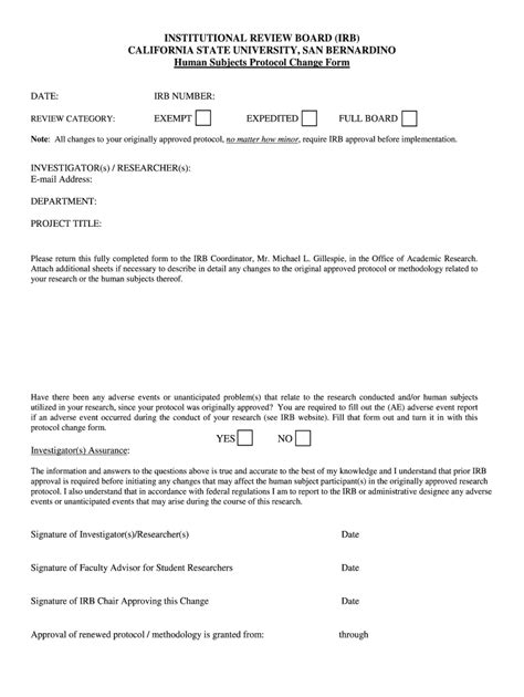 Fillable Online Irb Csusb Irb Institutional Review Board Of