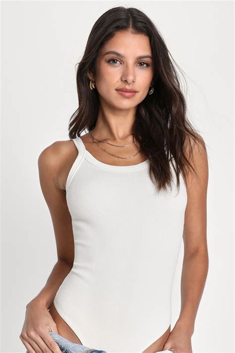 White Bodysuit Ribbed Cami Bodysuit Ribbed Knit Bodysuit Lulus