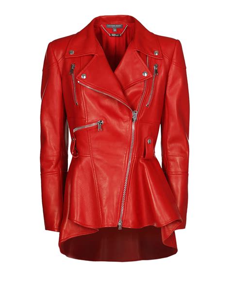 Leather Jacket Alexander Mcqueen Red Leather Peplum Jacket 507772q5lak6553