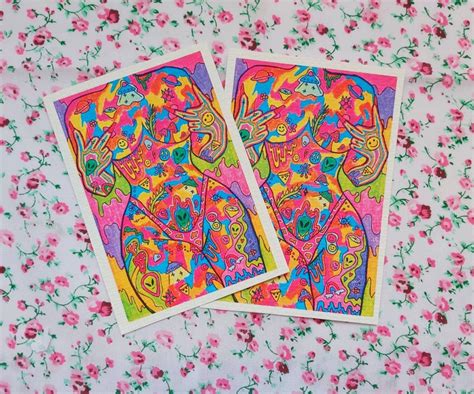 Psychedelic Trippy Hippie Nude Girl Art Cow Print Thong Wall Art