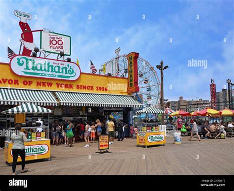 Coney Island amusement area in New York with Nathan's Famous hot dog ...