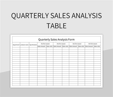 Quarterly Sales Analysis Table Excel Template And Google Sheets File