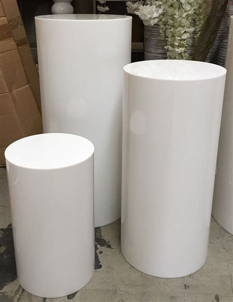 3pcs White Round Acrylic Plinth Cylinder Pedestal Wedding Display Stand