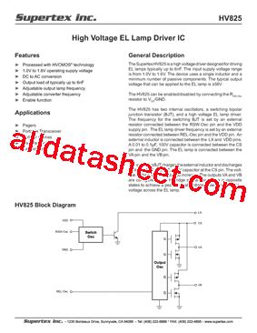 HV825 07 Datasheet PDF Supertex Inc