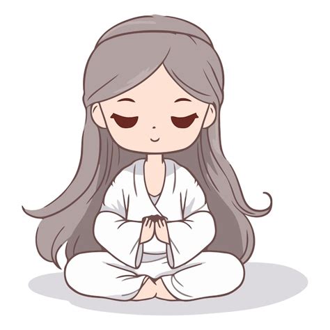 Ilustración de una niña linda meditando sobre un fondo blanco Vector