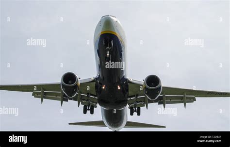 Ryanair Boeing Jet Plane Landing With Landing Gear Down And