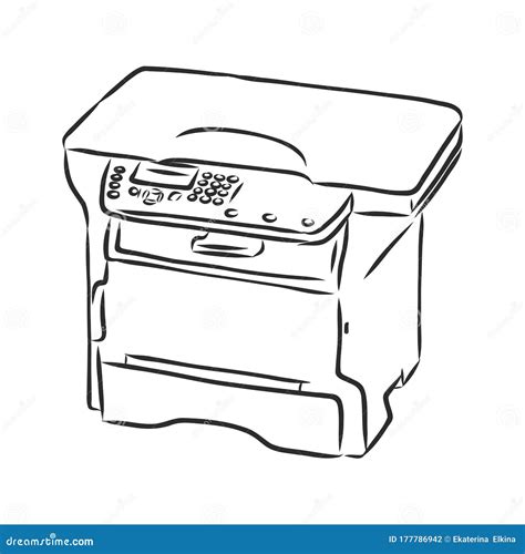 Copy Machine Vector Sketch Style Printer Hand Drawing Stock