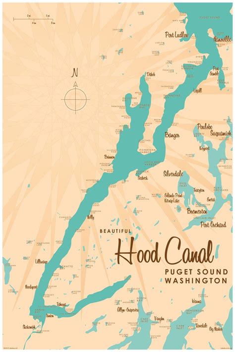 Hood Canal, WA Lake Map Wall Mural - Murals Your Way