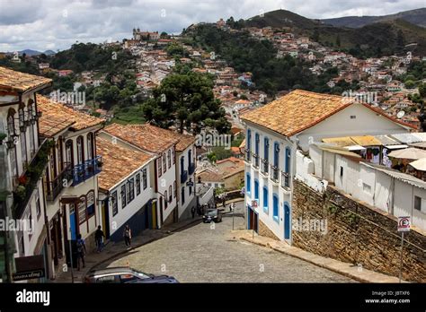 View Of Steep Cobblestone Street And Hills Of Historic Baroque City