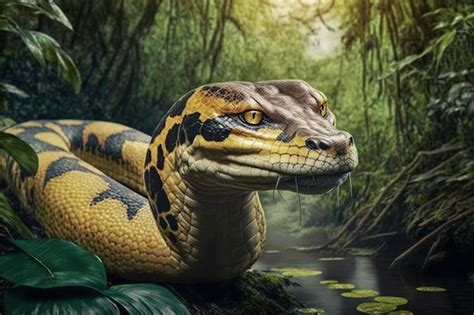 Premium AI Image | Huge snake in the forest Python in the jungle Big ...