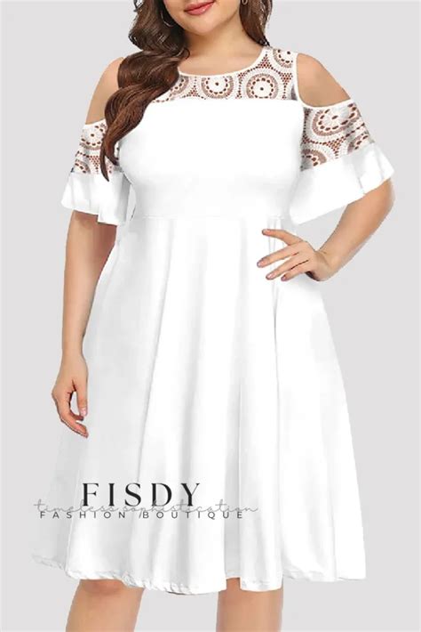 Fisdy Plus Size Dresses With Casual Print Design And Turndown Collar