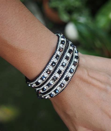 Black Mix Wrap Bracelet With Chain Boho Bracelet By G2fdesign