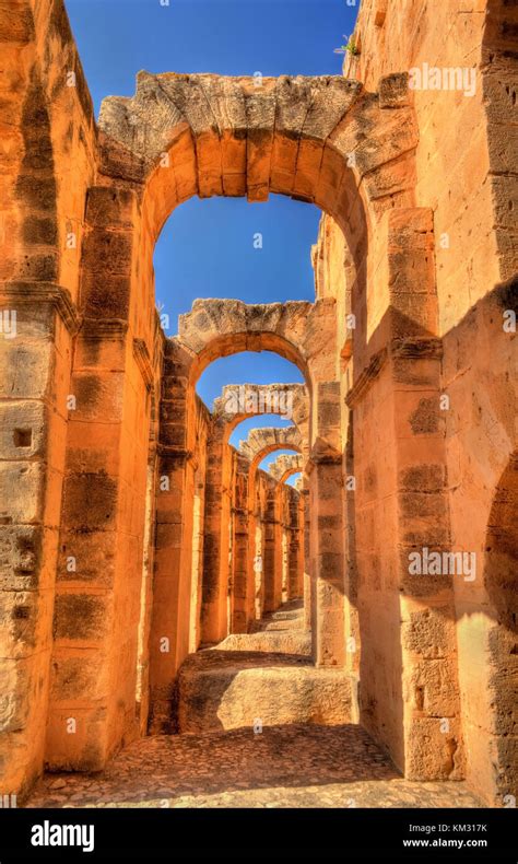 Amphitheatre Of El Jem A Unesco World Heritage Site In Tunisia Stock