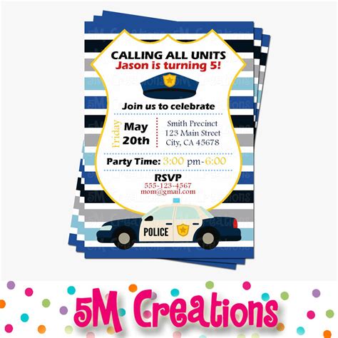 Police Party Invitations Cop Party Invite Police Birthday Party