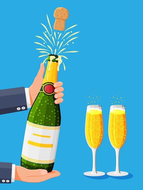 Premium Vector Champagne Bottle Opening With Pop And Cork Flying