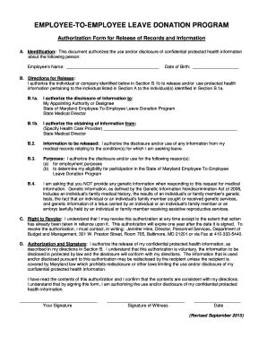 Fillable Online Dbm Maryland HIPAA Form Employee To Employee Leave