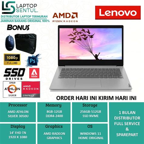 Jual Laptop Gaming Murah Lenovo Ideapad Slim 3 14ada Amd Atlon Silver 3050u Ram 12gb Ssd 512gb