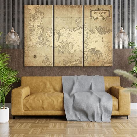 Game of Thrones Map Canvas Wall Art, Vintage Map Print, Office and ...