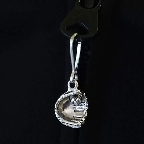 Baseball In Glove Silver Zipper Pull