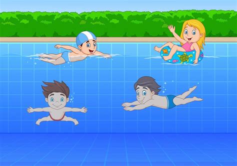 Dessin Anim Enfants Nageant Dans La Piscine Art Vectoriel Chez