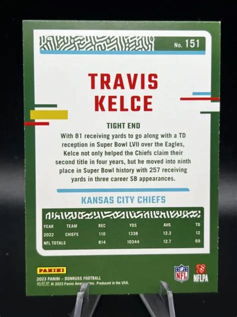 2023 DONRUSS TRAVIS Kelce épreuve de presse bleue 151 Kansas City