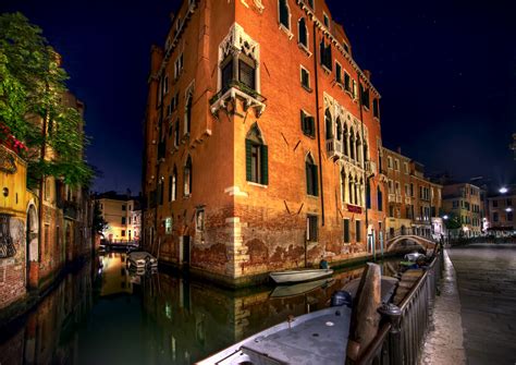 Wallpaper Waterway Reflection Canal Body Of Water Night Town