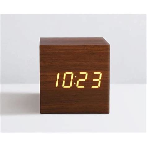 WEYE Réveil numérique LED en bois rétro Lumineux Horloge de bureau