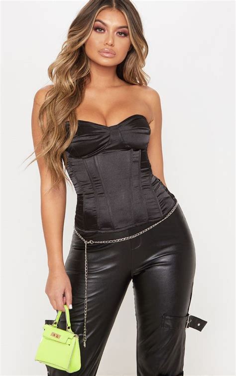 Black Satin Corset Corset Outfit Black Corset Top Outfits