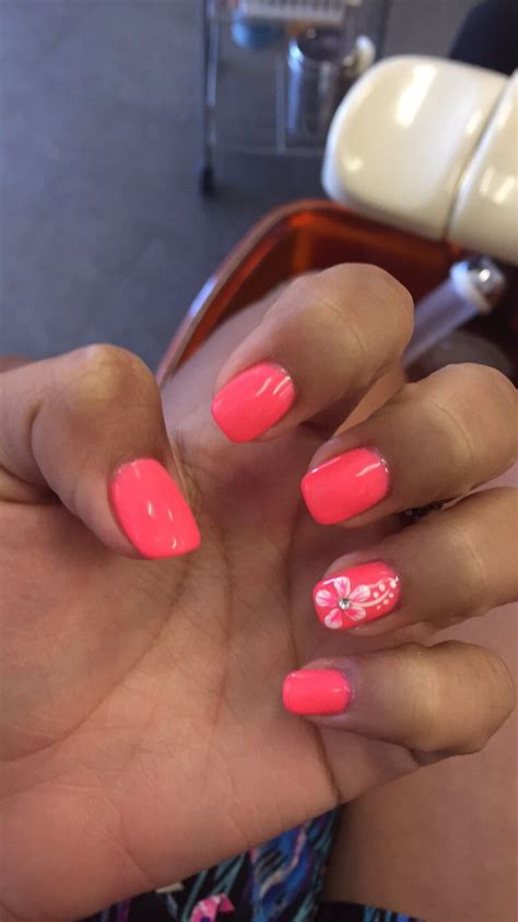 Pink Coral Hawaiian Flower Nails Design Art Shellac Gel Hawaiian