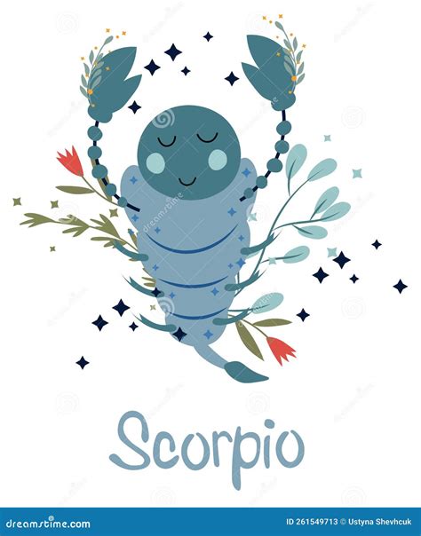 Scorpio Zodiac Sign With Colorful Leaves And Stars Around Astrological