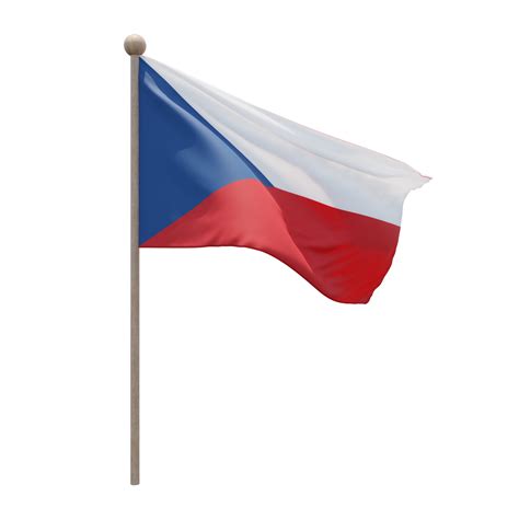 Czech Republic 3d illustration flag on pole. Wood flagpole 11285856 PNG