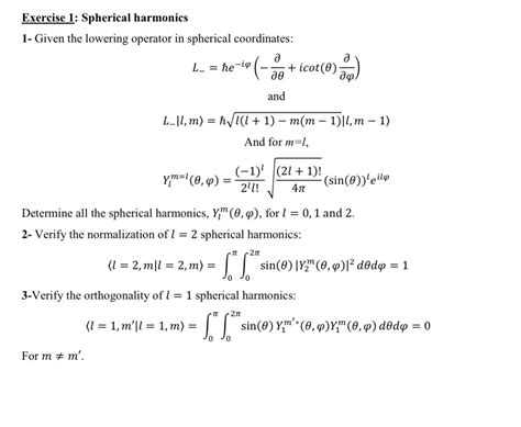 Solved Exercise 1 Spherical Harmonics 1 Given The Lowering