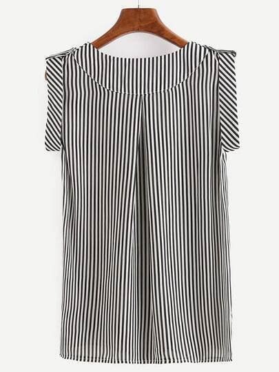 Black White Vertical Striped Sleeveless Blouse Sheinsheinside