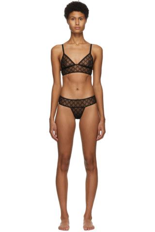 Gucci Black Tulle Gg Lingerie Set Ssense