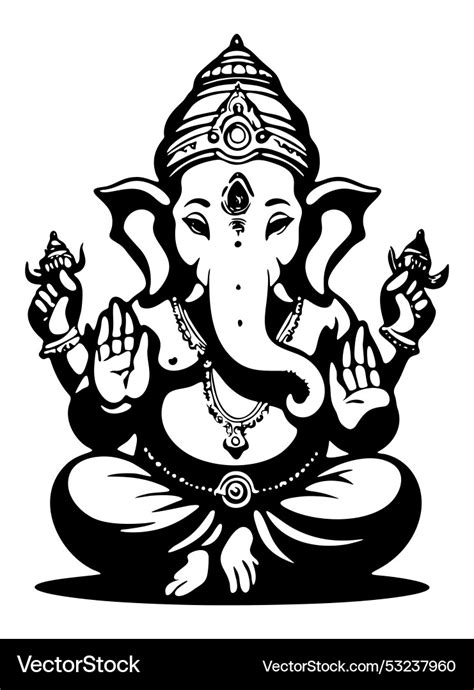 Lord Ganesha For Ganesh Chaturthi Black And White Vector Image