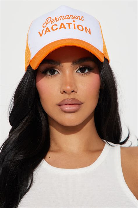 Permanent Vacation Trucker Hat Orange Combo Fashion Nova