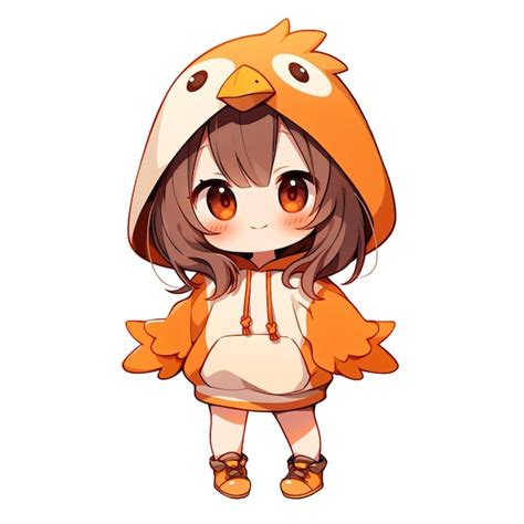 Premium PSD | Cute Chibi Girl Wearing A Bird Hoodie