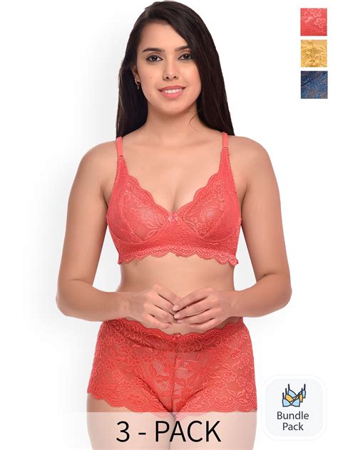 Buy Aamarsh Pack Of 3 Self Design Lingerie Set A Rain Set Red Yellow