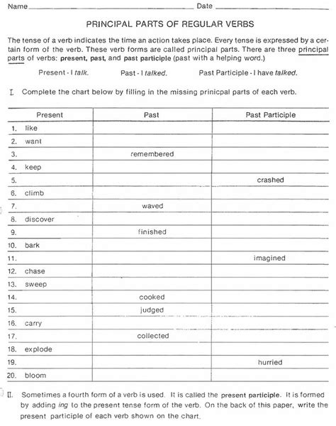 Principal Parts Of Regular Verbs