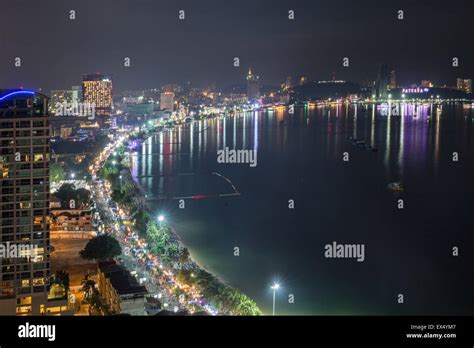 Cityscape at night, Beach Road, Pattaya Bay, Pattaya, Chon Buri ...