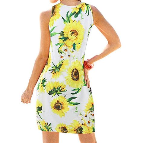 Sunflower Print Summer Dress Women Sleeveless Yellow Mini Dress Casual