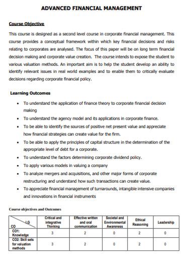 Advanced Financial Management 11 Examples Format Sample Examples