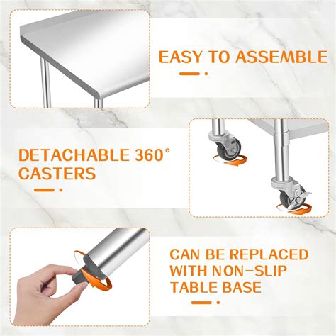 Buy HOCCOT Stainless Steel Prep & Work Table with Adjustable Shelf