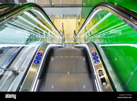 Top View Of Escalators Green Color Combination Panoramic Angle Of