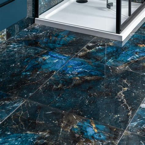 Sky Blue Marble Effect Polished Porcelain Floor Tile