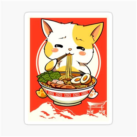 Kawaii Neko Ramen Cute Ramen Cat Japanese Noodle Funny Anime Sticker