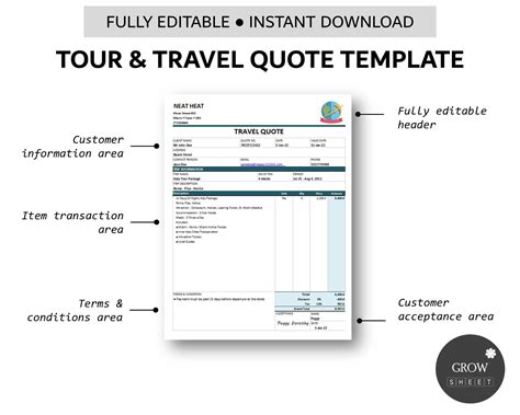 Printable Tour Travel Package Quote Template For Excel And Google