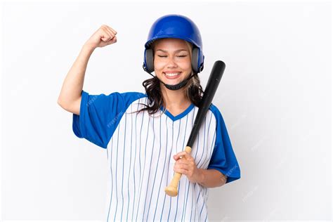 Premium Photo Baseball Russian Girl Player With Helmet And Bat