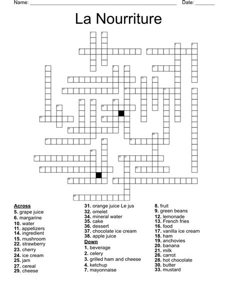 La Nourriture Crossword WordMint