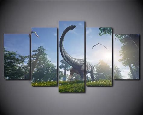 Canvas Art Paintings Printed 5 Pieces Jurassic Park Dinosaurs Wall Art